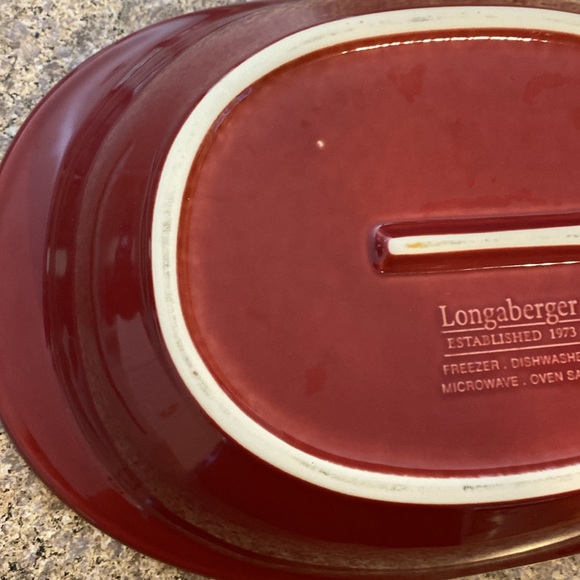 Longaberger Pottery Woven Traditions Paprika Red Oval Serving Dish - Picture 10 of 16